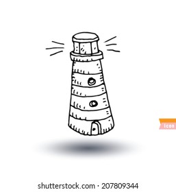 Lighthouse icon, hand drawn illustration.   
