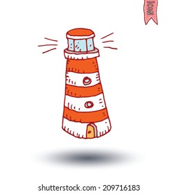 Lighthouse icon, hand drawn illustration.