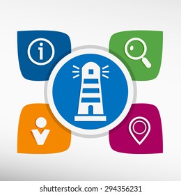 Lighthouse icon and icons set vector illustration. Modern Flat style 
