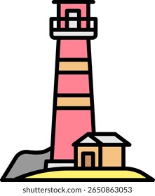 Lighthouse Icon Illustration on Coastal Landscape