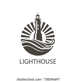 lighthouse icon image with ocean waves