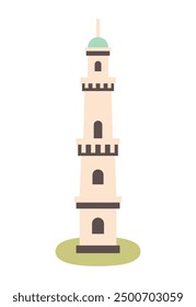 Lighthouse icon isolated on white background. Vector illustration. Tall tower with windows.