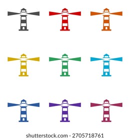 Icono del faro aislado en el fondo blanco. Establecer iconos de colores