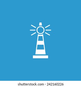 lighthouse icon, isolated, white on the blue background. Exclusive Symbols 