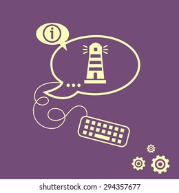 Lighthouse icon and keyboard design elements. Line icons for application development, web page coding and programming, creative process