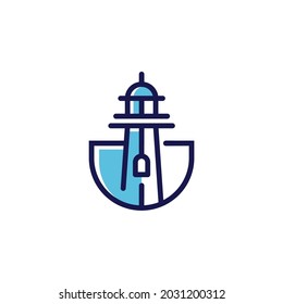 concepto del logotipo del icono del faro, diseño del logotipo, diseño del vector, mercusuar