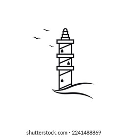 Lighthouse icon logo and vector illustration beacon tower design vintage symbol