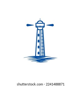 Símbolo de diseño vintage de icono de faro y de ilustración de vector