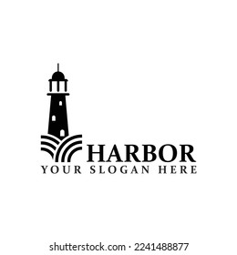 Lighthouse icon logo and vector illustration beacon tower design vintage symbol