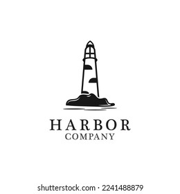Lighthouse icon logo and vector illustration beacon tower design vintage symbol
