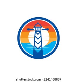 Lighthouse icon logo and vector illustration beacon tower design vintage symbol