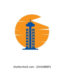 Lighthouse icon logo and vector illustration beacon tower design vintage symbol