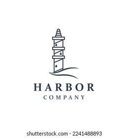 Lighthouse icon logo and vector illustration beacon tower design vintage symbol