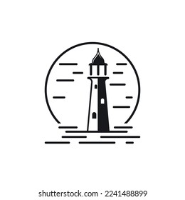 Símbolo de diseño vintage de icono de faro y de ilustración de vector