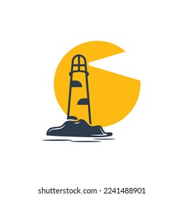 Símbolo de diseño vintage de icono de faro y de ilustración de vector