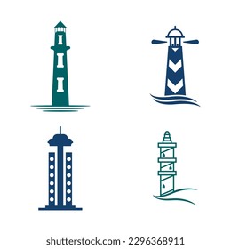 Lighthouse icon logo and vector illustration beacon tower design vintage symbol