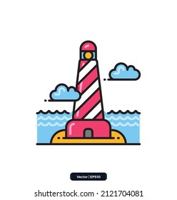 icono del faro. iconos de mapa y navegación. Los iconos incluían mapas, ubicación e iconos de navegación. Colección de iconos vectoriales de alta calidad.