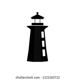 Lighthouse icon. Marine symbol. Beacon, lantern illumination signs. Navigation nautical sailing signal elements. Searchlight safety concept. Flat design. Vector Illustration.