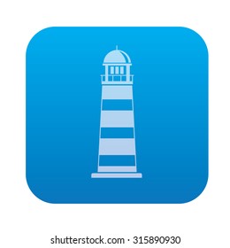 Lighthouse icon on blue button background,clean vector