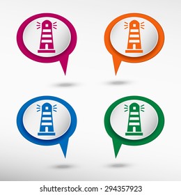 Lighthouse icon on colorful chat speech bubbles
