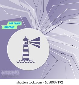 Lighthouse icon on purple abstract modern background. The lines in all directions. With room for your advertising. Vector illustration