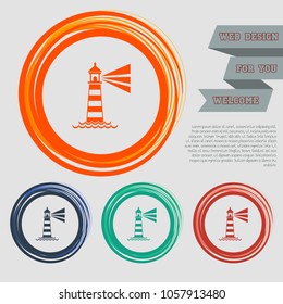 Lighthouse icon on the red, blue, green, orange buttons for your website and design with space text. Vector illustration