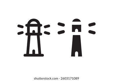 Lighthouse icon outline and solid version Vector
