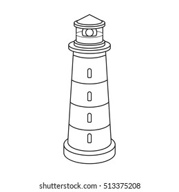 Lighthouse icon in outline style isolated on white background. Light source symbol stock vector illustration