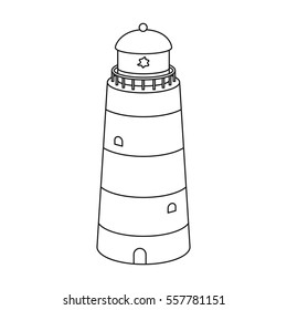 Lighthouse icon in outline style isolated on white background. Rest and travel symbol stock vector illustration.