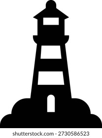 Lighthouse icon, representing coastal navigation and maritime safety. nautical shore base coastal Ideal for sea travel, coastal design, tourism branding, apps, web interfaces, and infographics.