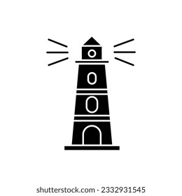 Icono de faro para navegación marítima o poco profunda en el agua de la orilla del mar. Ilustración plana sobre fondo blanco. 