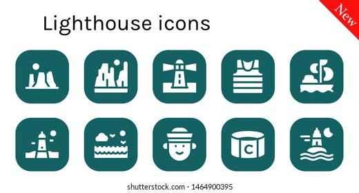 lighthouse icon set. 10 filled lighthouse icons.  Simple modern icons about  - Canyon, Lighthouse, Sailor, Sailing, Sea, Captain, Ocean