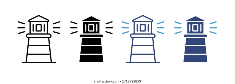 Conjunto de iconos de faro. símbolo de baliza. icono de torre de costo marino. Ilustración vectorial 