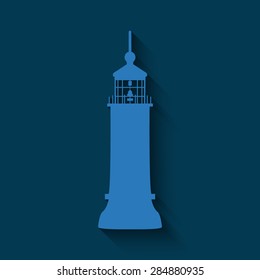 Lighthouse icon  with shadow on a blue background