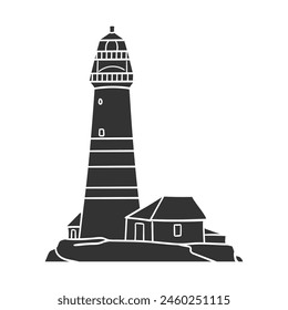 Lighthouse Icon Silhouette Illustration. Coastal Buildings Vector Graphic Pictogram Symbol Clip Art. Doodle Sketch Black Sign.