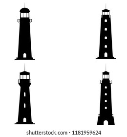 Lighthouse Icon, Silhouette, Logo On White Background