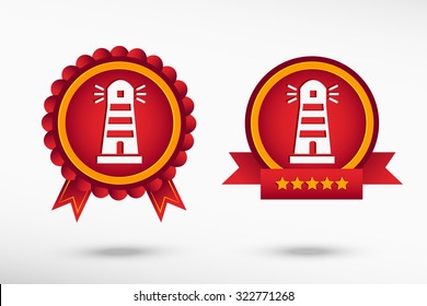 Lighthouse icon stylish quality guarantee badges. Colorful Promotional Labels
