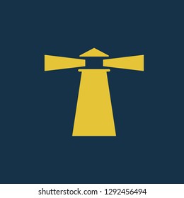 Lighthouse icon, Lighthouse symbol. Flat vector sign isolated on blue background. Simple vector illustration for graphic and web design.