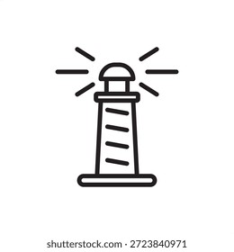 Leuchtturm-Symbol, das die Schifffahrt, die Küstensicherheit und die Hafenführung symbolisiert und nautische Baken, Schiffssignalisierung, Meeresinfrastruktur, seemännische Sicherheit und Hafenwarnsystem darstellt.