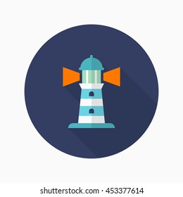 Lighthouse icon, Vector flat long shadow design. 