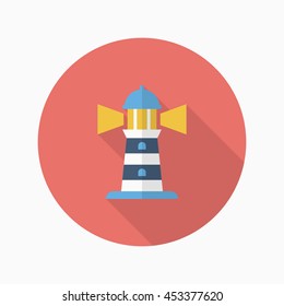 Lighthouse icon, Vector flat long shadow design. 