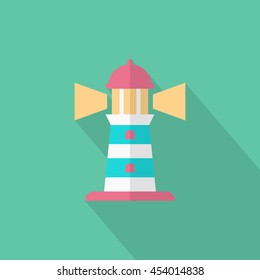Lighthouse icon, Vector flat long shadow design. Transport concept.