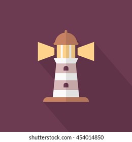 Lighthouse icon, Vector flat long shadow design. Transport concept.