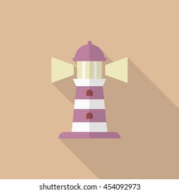 Lighthouse icon, Vector flat long shadow design. Transport concept.
