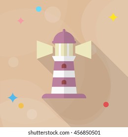 Lighthouse icon, Vector flat long shadow design. Transport concept.