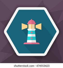 Lighthouse icon, Vector flat long shadow design. Transport concept.