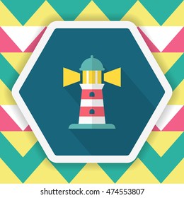 Lighthouse icon, Vector flat long shadow design. Transport concept.