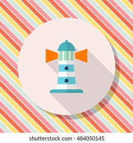 Lighthouse icon, Vector flat long shadow design. Transport concept.