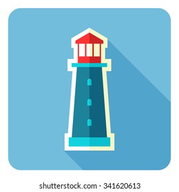 Lighthouse icon. Vector illustration. Flat design.