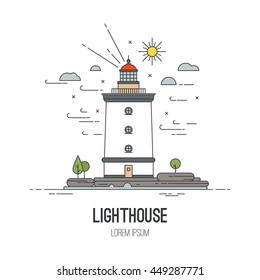 Lighthouse icon, vector illustration. In trendy linear style - navigational and travel concepts.